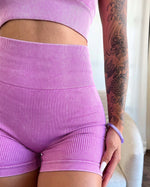 Acid Wash Ribbed Shorts (Rosy Pink)