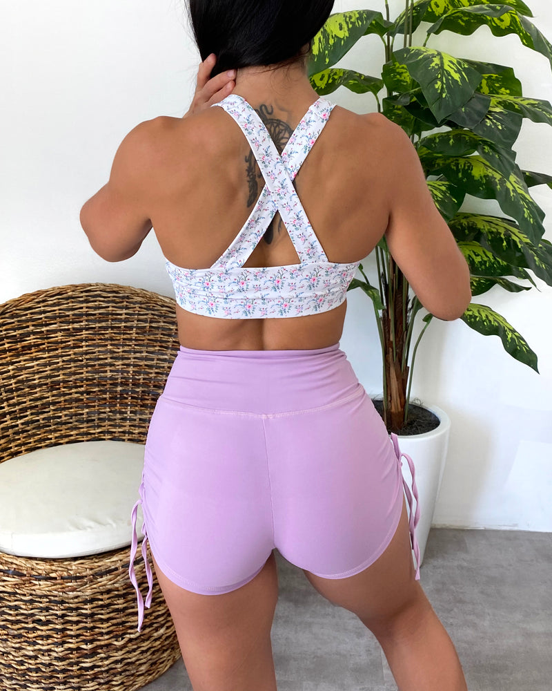 Side Tie Workout Shorts (Lilac)